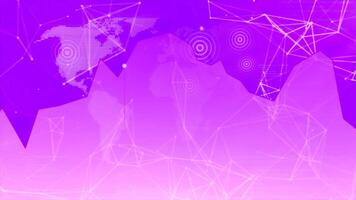 Orange and purple background. Design.The light circles behind expand and the grids of molecules fly in cartoon animation. video