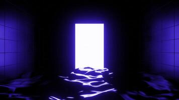 The basement is filled with water with a bright window. Design. Blue and orange illumination with a black room and water and a light empty space made in abstraction. video