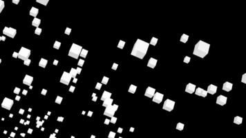 Black background. Design. White and blue cubes decrease and increase moving in different directions in the animation video