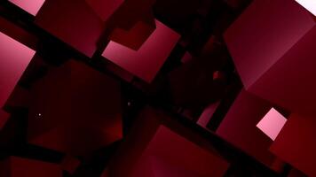 Red and blue squares in the dark. Design.Dark background with large volumetric squares flying around in animation. video