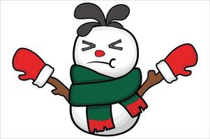 Adorable Christmas Snowman with his sullen face vector
