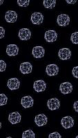 Many rows of small dodecahedrons frames swaying on black background, seamless loop. Animation. Transparent geometrical figures rotating and moving, monochrome. video