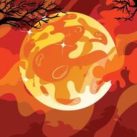 a painting of a red moon with a tree in the background vector