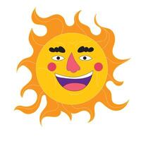 a drawing of a sun with a pink nose and a yellow smile. vector