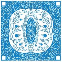 Indonesian batik pattern with blue and white motifs. vector