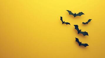 Bats flying against a vibrant yellow backdrop during Halloween-themed decorations photo