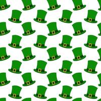 Leprechaun hats with ribbon and buckle Seamless pattern. St Patrick greeting background texture idea. Isolated illustration Wallpaper, wrapping or web, cards, posters, banners, price tag, label vector