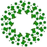 Square corner border of four leaf clover in different sizes in trendy green. Isolated. Lettering, inscriptions template Cards, posters, banners, price tags, leaflets, label or web illustration vector