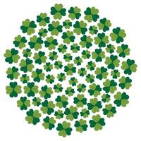 4 petal clover Round background Texture. Different sizes quatrefoils backdrop in trendy soft green. Isolated illustration Greeting cards, posters, banners, leaflets, price tags, labels or web vector
