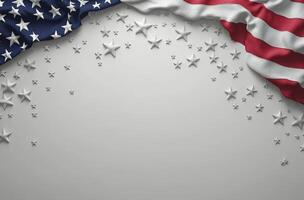 American flag with red and silver stars scattered on a light background for a festive atmosphere photo