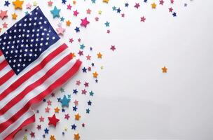 American flag with red and silver stars scattered on a light background for a festive atmosphere photo