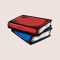 Two books stacked blue and red with vintage art line style vector
