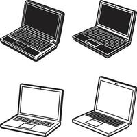 Laptop icons set. collection Laptops or notebook computer. Flat and line icon vector