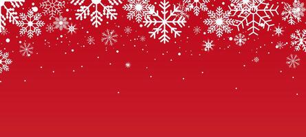 Christmas snowflake background. Red bokeh christmas design for greeting card. white Seamless snow flake border vector