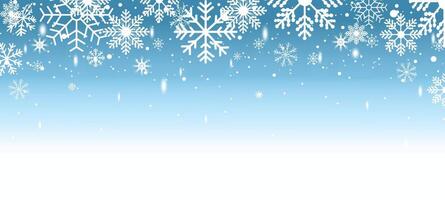 Winter snowflake on blue background. New Year snowstorm or blizzard realistic backdrop. Christmas background with snow. vector