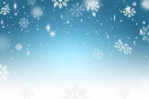 Christmas blue background with snow. Winter snowflake background. Snow flakes vector