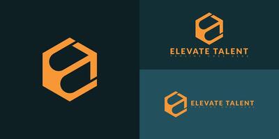 Modern hexagon initial letter ET or TE logo in orange color isolated on multiple background colors. The logo is suitable for EQ training and consulting logo design inspiration templates. vector