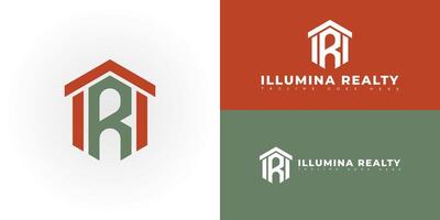 Modern hexagon initial letter IR or RI logo in green-red color isolated on multiple background colors. The logo is suitable for real estate company logo design inspiration templates. vector