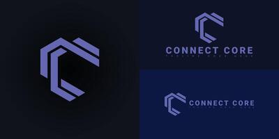 Modern hexagon initial letter C or CC logo in purple color isolated on multiple background colors. The logo is suitable for corporate communication app logo design inspiration templates. vector