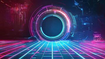 Vibrant abstract technology background with glowing circular elements and neon lines, perfect for digital art and design projects. video