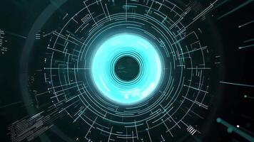 Futuristic abstract design featuring glowing blue circles and digital elements, perfect for technology and science projects. video