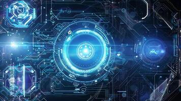 Futuristic circuit board design featuring glowing blue elements, ideal for technology and digital innovation themes. video