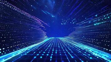 Abstract digital design with glowing blue lines depicting speed and movement through a cosmic landscape. video