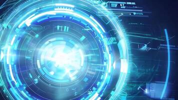 Futuristic digital interface with glowing circular elements and vivid technological patterns, ideal for sci-fi projects and designs. video