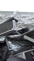 The concept of destruction of technology. Smashing a computer with sledge hammer. Huge sledgehammer smashes computer, pc video