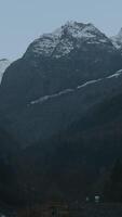 Beautiful view of autumn trees on background of mountains. Creative. Wildlife in mountain valley with colorful autumn trees. Colorful trees on background of rocky mountains in autumn video