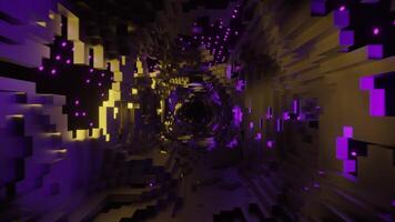Lilac background. Design.A light enclosed corridor of 3 d squares that rotates and descends in abstraction. video