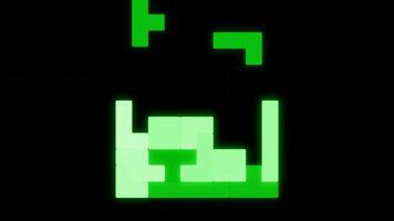Black background. Design.Green tetris in animation falling on a dark empty background. video
