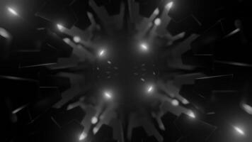 Science fiction background with spinning parts of a mechanism. Design. Rotating tunnel wih glowing blinking light lamps. video