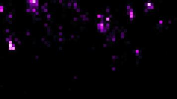 Background with moving stream of pixels. Motion. Pixel rain with stream on black background. Colored pixels move in stream in computer animated background video