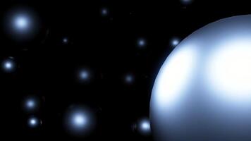Abstract spheres flying towards the camera on a black background. Clip. Blue 3D flying circles or bubbles in the dark. video