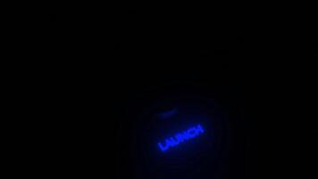 Glowing 3d launch button. Design. Button to start computer system in dark. Neon startup sign with computer system button video