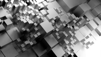 White and blue broken background. Design.Three D squares growing in different sizes in abstraction. video