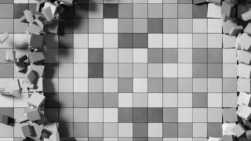 Animated background with collapsing squares. Design. Collapsing main one is with wave of moving squares. Round wave of collapsing squares with background video
