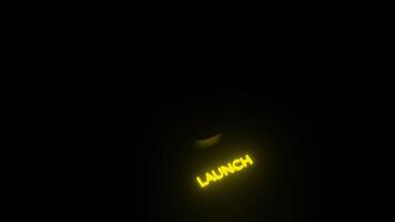 Glowing 3d launch button. Design. Button to start computer system in dark. Neon startup sign with computer system button video