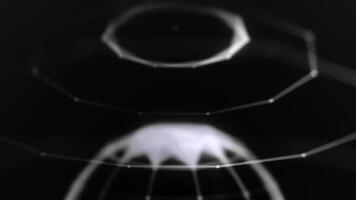 Monochrome plexus triangles creating transforming round figure. Motion. Black and white transparent flying shapes. video
