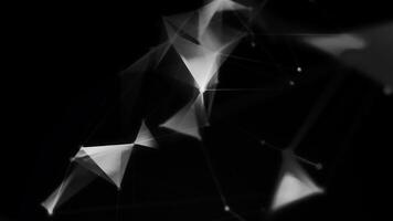Monochrome plexus triangles creating transforming figure. Motion. Black and white transparent flying shapes. video
