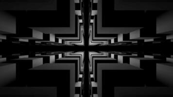 Black background. Design. Narrowed tunnel with white bright highlights in animation that moves forward. video