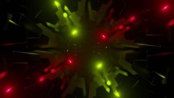 Science fiction background with spinning parts of a mechanism. Design. Rotating tunnel wih glowing blinking light lamps. video