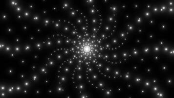 Abstract kaleidoscopic pattern with fractal spinning stars on a black background. Design. Rotating tiny glowing dots, symmetrical pattern. video