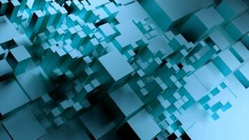 White and blue broken background. Design.Three D squares growing in different sizes in abstraction. video