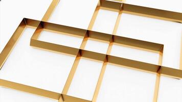 White background. Design. Gold square rims in the animation move apart in different directions. video