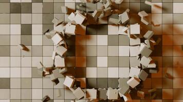 3D background with squares and wave rings. Design. Squares move in space with 3D distortion. Ring 3d waves of destroyed squares with background video