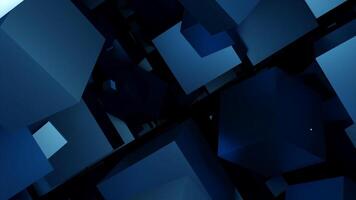 Lots of moving cubes in space. Design. 3D cubes move in stream on black background. A lot of 3d cubes are flying in stream video