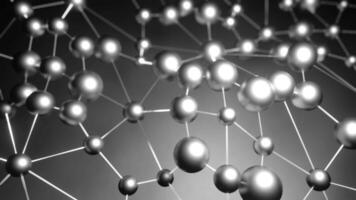 Gray and green background. Design.A bright interesting animation on which a grid is created as if made of atoms and it is interconnected and it fluctuates a little. video