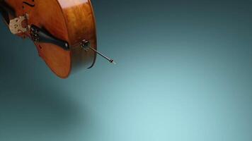 Digital art object, realistic violin rotating while moving isolated on a colorful background. Design. Concept of art and music. video